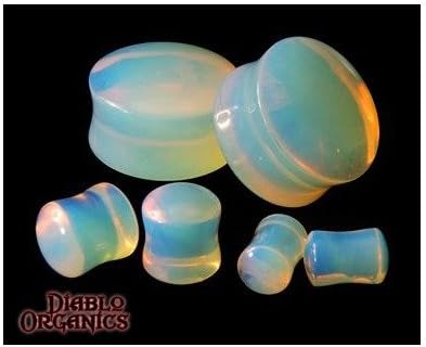 Pair Hand-Carved Opalite Stone Double Flared Plugs 9/16" (14mm)