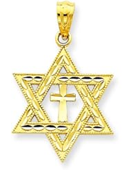 14K Gold Star of David Cross Pendant FindingKing