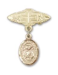 14kt Gold Baby Badge with St. Catherine Laboure Charm and Badge Pin with Cross