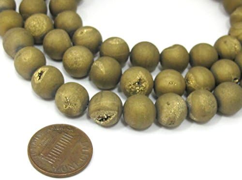1 strand - 36 beads - 10 mm size - Beautiful Metallic Gold color druzy agate round beads - GM395