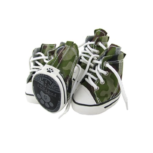 Jardin Camouflage Print Pet Dog Doggy Shoes, Size 5, 2 Pairs, Army Green