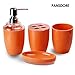 Pansdore 4 Piece Bath Accessory Set - Bathroom Accessories Collection Set - Soap Pump/Toothbrush Holder/Tumbler/Soap Dish (orange)