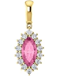 18K Yellow Gold 10.00x5.00mm Marquise Cut Chatham Created Pink Sapphire and Diamond Pendant -- LIFETIME WARRANTY