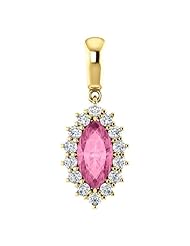 14K Yellow Gold 10.00x5.00mm Marquise Cut Chatham Created Pink Sapphire and Diamond Pendant -- LIFETIME WARRANTY