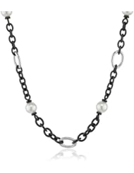 Majorica 10 mm Pearls Single Row Black and Silver Chain Necklace, 17"
