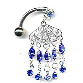 Belly Button Rings Fan Teardrop Solitaire Reverse Navel