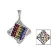 14K White Gold Multi-Color Sapphire and Diamond Pendant