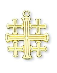 Jerusalem Cross Pendant, 14 Karat Gold Over Sterling Silver with Chain