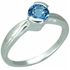 Buy 1.00 Carat Round Genuine London Blue Topaz Sterling Silver Ring
