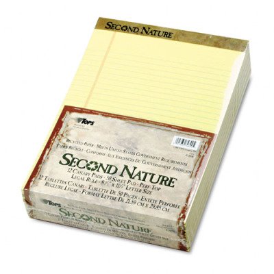 Second Nature Recycled 8-1/2x11 Pads - Legal, Red Margin, Letter, Canary, 50-Sheet, Dozen(sold in packs of 3)