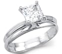 Solid 14k White Gold Princess Engagement Wedding Set CZ Cubic Zirconia Ring 1.5 ct
