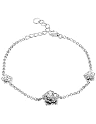 Platinum Plated 925 Sterling Silver 3D Rose Bracelet