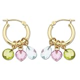 10k Yellow Gold Multi Gem Stone Hoop Earrings