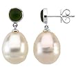 14K White Gold Paspaley South Sea Cultured Pearl and Jade Earrings - 11.00mm