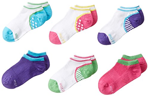 Stride Rite Little Girls' 6 Pack Athletic Seamless No Shows, Blue,Sock( 6/7.5)/Shoe(7 to 10)