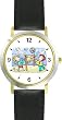 Boy and Girl Volleyball Players Playing - Cartoon Volleyball or Volley Ball Theme - WATCHBUDDY&reg; DELUXE TWO-TONE THEME WATCH - Arabic Numbers - Black Leather Strap-Women's Size-Small