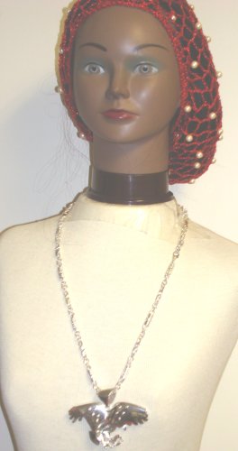 Click here to buy Hand Crocheted Red Gimp Large Snood Trimmed with Cultured Ivory Pearls for Women Offered in....