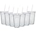 Bulk Lot of 12 Clear Double Wall Insulated Acrylic Tumblers w/ Straw and Lid