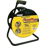 Prime CR003000 Portable Cord Reel with Metal Stand, Black, Holds 100-Ft of Cord