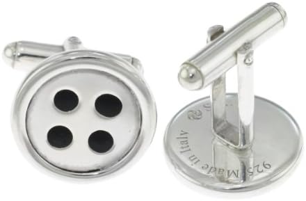 Made in Italy 925 Sterling Silver Black Enamel Button Cufflinks