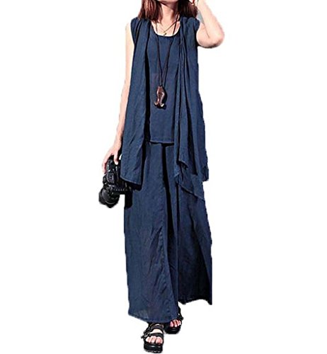 Joy Feeling 夏 女性ワンピース ゆるワンピースマキシ丈 トップス ノースリーブ スカート 変形 レディース 夏 3点セット