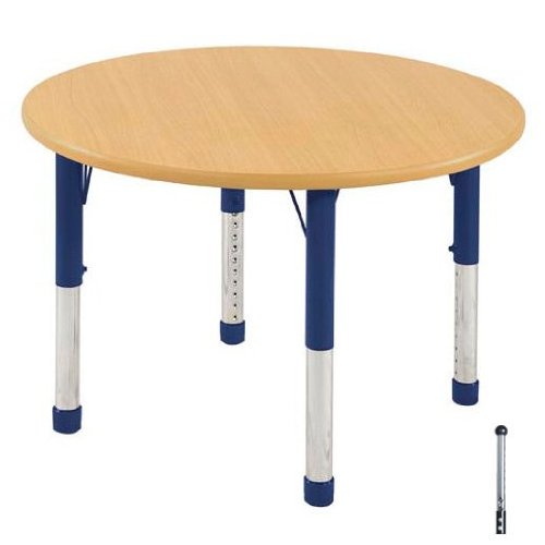 Early Childhood Resource ELR-14114-MMBL-SB 36 in. Maple Round Adjustable Activity Table with Maple Edge and Blue Standard Leg Ball Glides