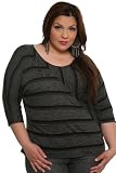 Torrid Plus Size Black and Grey Striped 3/4-Sleeve Top