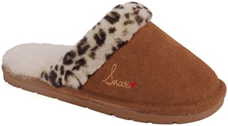 Snooki Leopard Scuff Sheepskin Slippers - Brown - Large