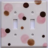 Ceramic Double Switch Plate Cover: Pink & Brown Dot