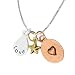 Sterling Silver with14k Yellow Gold Plated Tri-Color "Love" with Heart and Star Three-Charm Necklace, 18"