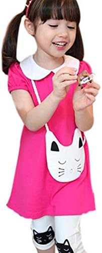 Urparcel Girls Top Heart Printed T-Shirts with Headband Leggings Pants Outfits (3-4 Years, Rose)