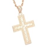 14K Greek Key Cross Religious Pendant