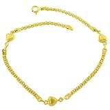 Lovely 14 Karat Yellow Gold Heart Stationed Anklet 9.5 Inch