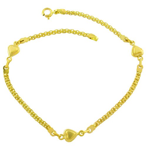 Childrens Toyshop  Jewelry : Lovely 14 Karat Yellow Gold Heart Stationed Anklet 9.5 Inch