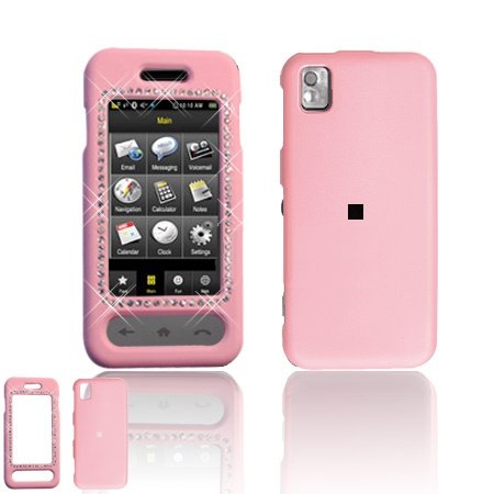 Samsung M800 Instinct Cell Phone Pink Rubber Feel with White Diamond Protective Case Faceplate Cover