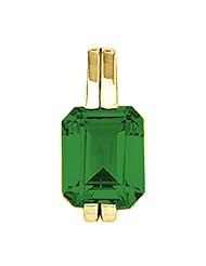 14K Yellow Gold Emerald Cut Chatham Created Emerald Pendant -- LIFETIME WARRANTY