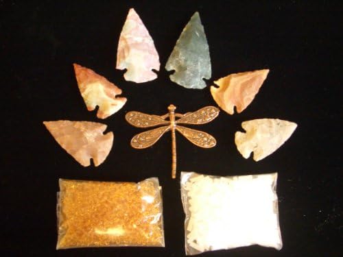 Gemstone Indian Arrowhead Vintage Style Bronze Dragonfly Pendant Amber Sea Glass Jewelry Beads Kit Lot