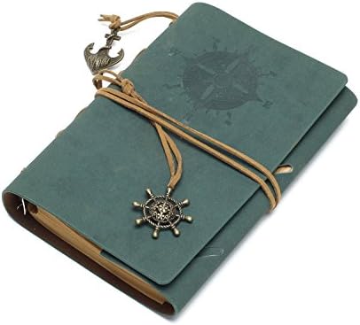 [Amaterasu one press] voyage diary diary pirate-style antique notebook leather diary plain interior anchor miscellaneous notes memo notebook cute fashionable (Dark Green)