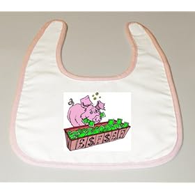 Baby Bib with eating, currency, pig, trough, money image