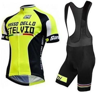 2015 Outdoor Sports Pro Team Men's Short Sleeve Santini Yellow Cycling Jersey and Shorts Set (Bib suit, M)