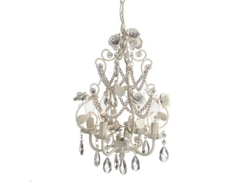 Reviews Large Antique White Rose Beaded Chandelier 25w Max Iron