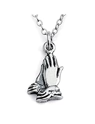 925 Sterling Silver Praying Hands Religious Charm Pendant Necklace