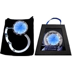 1 Silver & Blue with Swarovski Crystal FOLDING Purse Hook with Gift Box and Pouch