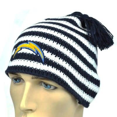 NFL San Diego Chargers Striped Blue White Knit Beanie Tassel Hat Ladies Womens