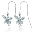 10k White Gold Blue Topaz Dragonfly Fish Hook Earrings (.006 cttw, I-J Color, I2-I3 Clarity)