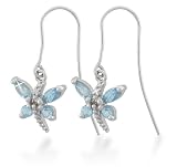 10k White Gold Blue Topaz Dragonfly Fish Hook Earrings (.006 cttw, I-J Color, I2-I3 Clarity)