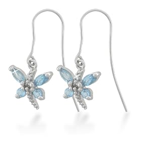 Buy 10k White Gold Blue Topaz Dragonfly Fish Hook Earrings (.006 cttw, I-J Color, I2-I3 Clarity) by Amazon.com Collection