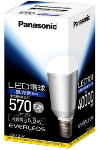 Panasonic EVERLEDS LED電球(密閉型器具対応・E26口金・一般電球形・電球40W相当・570ルーメン・昼光色相当)LDA7DA1