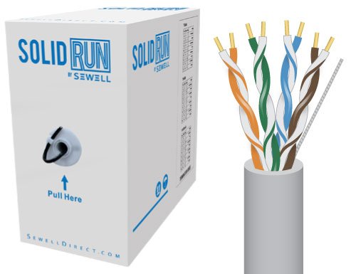 Sewell SolidRun Cat6 Cable, UTP, CM, Light Gray PVC jacket, 1000 ft