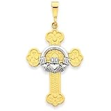 14k Two-Tone Gold Claddagh Cross Pendant